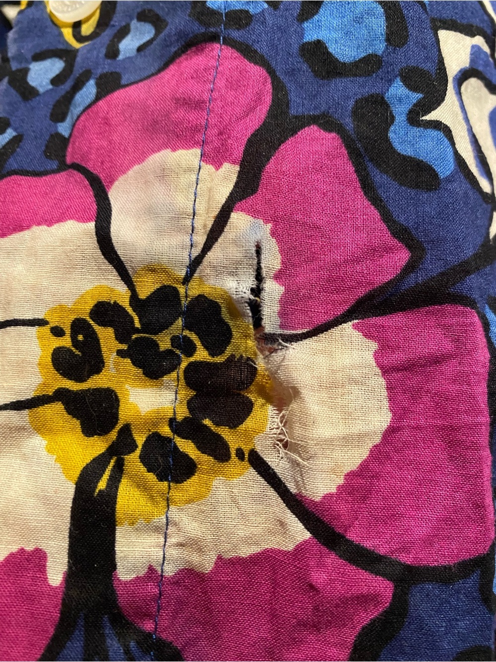 Vera Bradley Floral Button Up Shirt Blue Pink Cotton Small Boho Casual - Picture 4 of 6